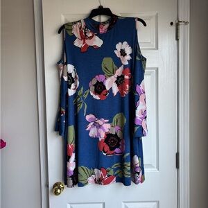 Honeyme Blue Floral Cold Shoulder Dress